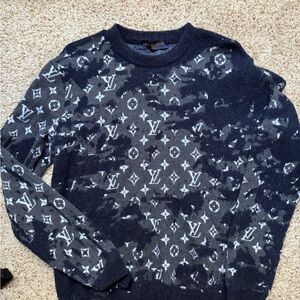 Louis Vuitton Black Crewneck Sweater with Monogram Design